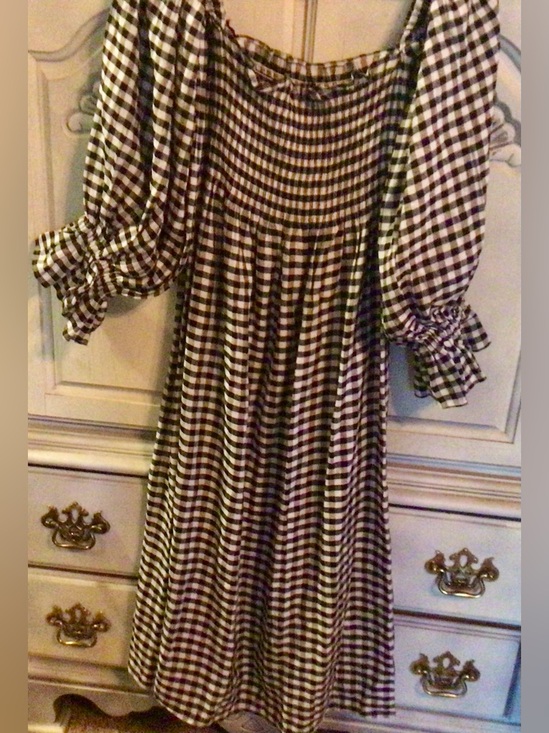 SLEEPER /Atlanta Smocked Gingham Midi Dress Puff Sleeves - Sz L - NWT - Picture 10 of 13